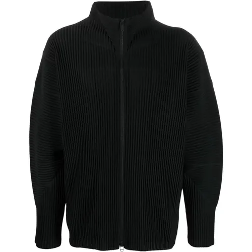 Schwarzer Plissierter Reißverschluss Cardigan Sweaters , Herren, Größe: M - Issey Miyake - Modalova