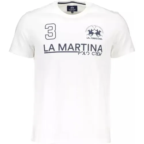 Weißes Baumwoll-T-Shirt, Kurze Ärmel, Regular Fit, Rundhals, Druck , Herren, Größe: M - LA MARTINA - Modalova