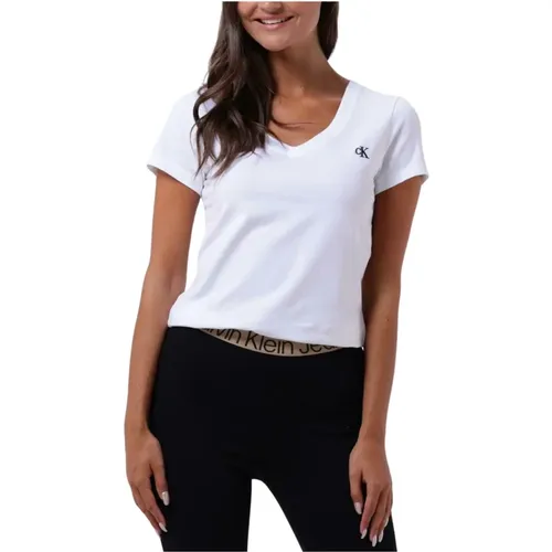 Bestickte Tops T-Shirts Stretch , Damen, Größe: L - Calvin Klein - Modalova