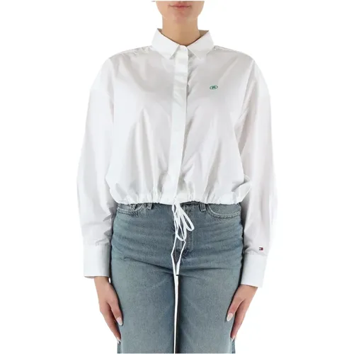 Cotton embroidered logo shirt , female, Sizes: 2XS, XS, M, S - Tommy Hilfiger - Modalova