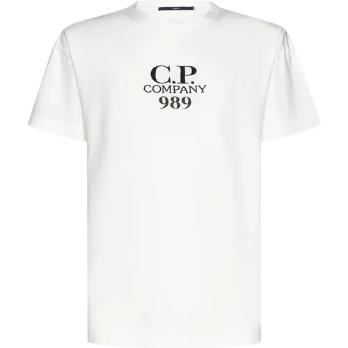 T-Shirt mit gesticktem Logo und Rundhalsausschnitt - C.P. Company - Modalova