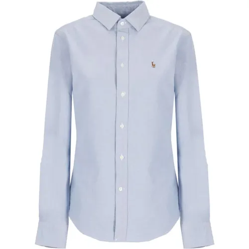 Klassisches Oxford Hemd Blau Logo Stickerei , Damen, Größe: 3XS - Ralph Lauren - Modalova