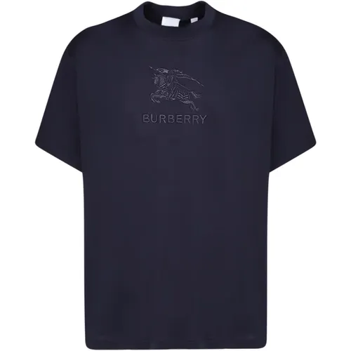 Blaues T-Shirt mit gesticktem Logo - Burberry - Modalova