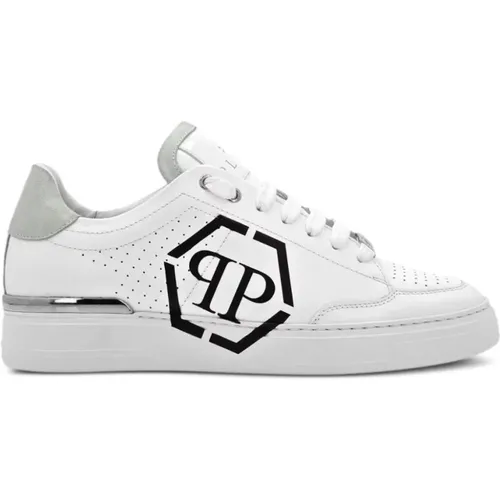 Weiße Hexagon Sneakers mit Perforierten Details,Weiße Leder Sneakers Runde Spitze Logo - Philipp Plein - Modalova