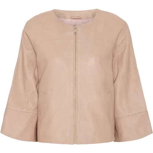 Cream Crop Leather Jacket , female, Sizes: L, S, XS, M - Btfcph - Modalova