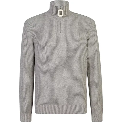 Halb-Zip Pullover Hellgrau Gerippt , Herren, Größe: M - JW Anderson - Modalova