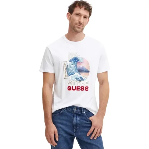 Baumwoll Regular Fit T-Shirt - Weiß , Herren, Größe: 2XL - Guess - Modalova