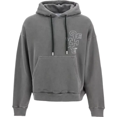 Outline Arrow Hoodie with Logo Print , male, Sizes: M - Off White - Modalova