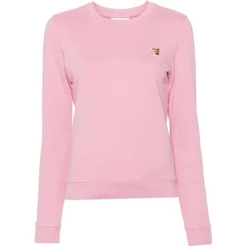 Rosa Fleece Pullover mit Fox Head Patch - Maison Kitsuné - Modalova