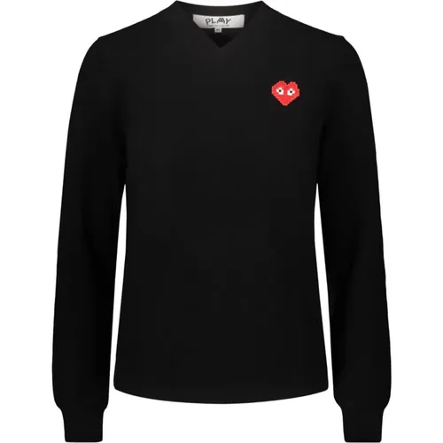 Red Pixelated Heart V-Neck Sweater , female, Sizes: S - Comme des Garçons - Modalova