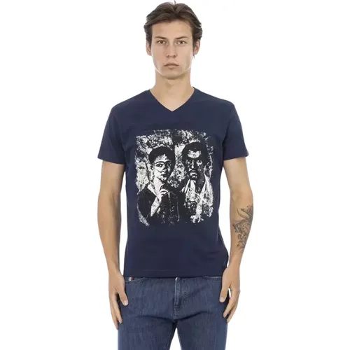 Stilvolles V-Ausschnitt T-Shirt Blau - Trussardi - Modalova