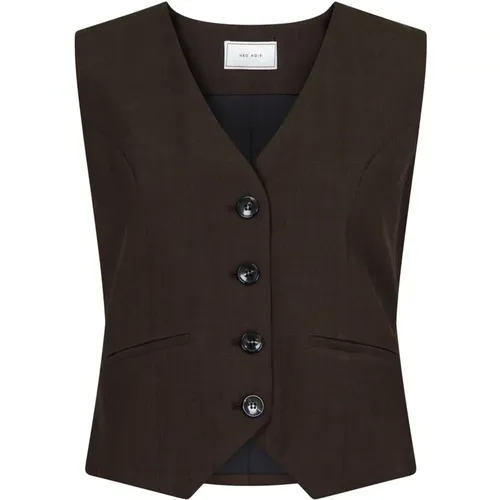 Classic V-neck Buttoned Vest , female, Sizes: 2XL - NEO NOIR - Modalova