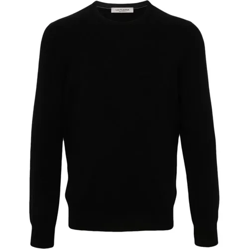 Schwarzer Kaschmir Rundhalsausschnitt Pullover , Herren, Größe: XL - La Fileria - Modalova