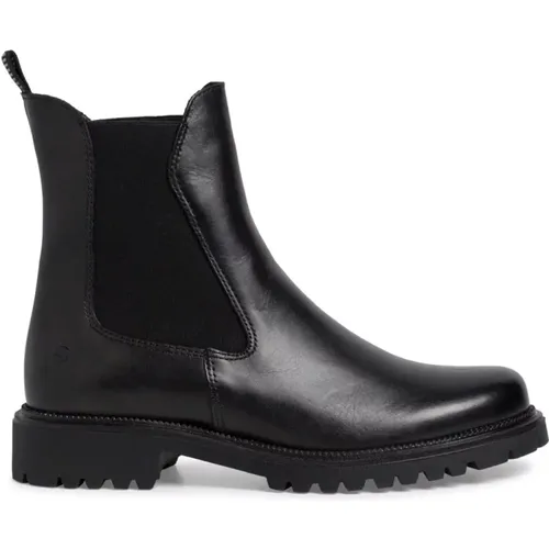 Klassische schwarze Leder Chelsea Boots , Damen, Größe: 37 EU - tamaris - Modalova