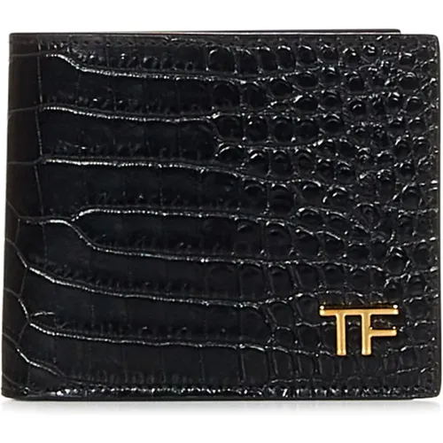 Schwarze Krokodil geprägte Brieftasche - Tom Ford - Modalova