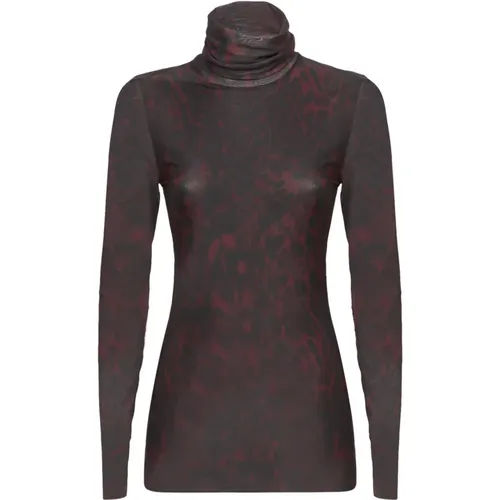 Braunes Animal-Print Mesh-Top , Damen, Größe: XS - Ganni - Modalova