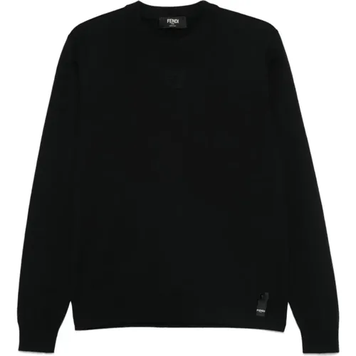 Geprägter FF-Motiv Rundhalsausschnitt Pullover , Herren, Größe: L - Fendi - Modalova