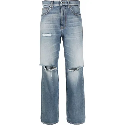 Blaue Straight Denim Jeans , Damen, Größe: W30 - Love Moschino - Modalova