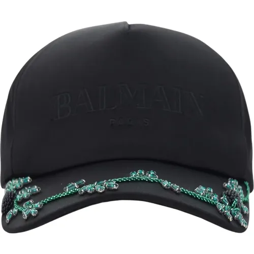 Satin Visor with Black Rhinestones , female, Sizes: ONE SIZE - Balmain - Modalova