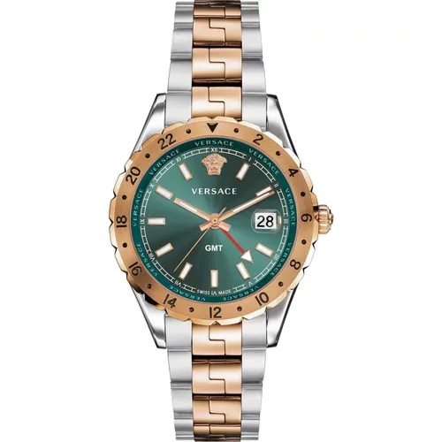 GMT Hellenyium Watch Silver/Rosegold , male, Sizes: ONE SIZE - Versace - Modalova