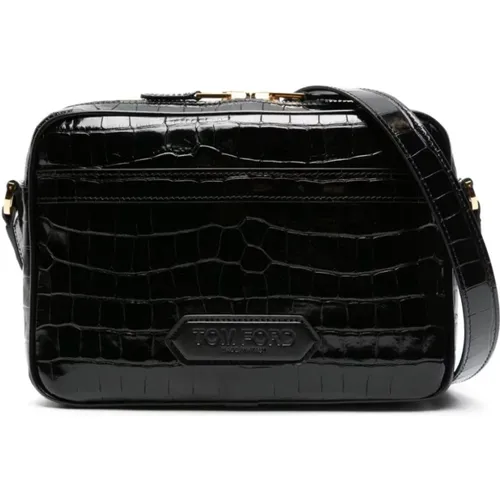 Crocodile Shoulder Bag with Gold Logo , male, Sizes: ONE SIZE - Tom Ford - Modalova