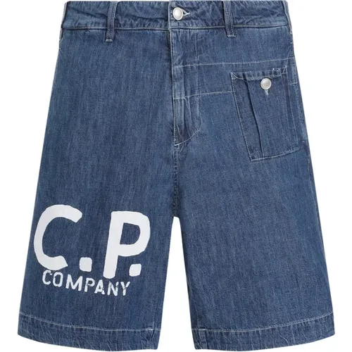 Blaue Denim-Shorts , Herren, Größe: S - C.P. Company - Modalova