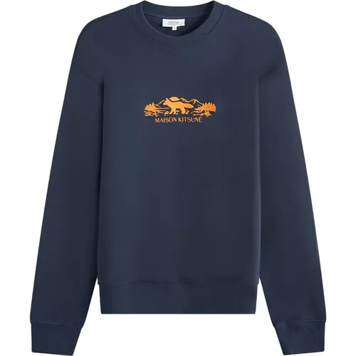 Bestickter Baumwoll-Sweatshirt mit Rundhalsausschnitt , Herren, Größe: XL - Maison Kitsuné - Modalova