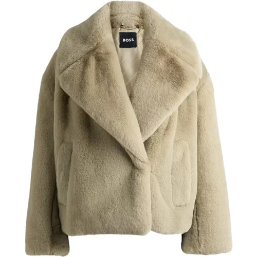 Modern Cropped Faux Fur Coat , female, Sizes: L, XL - Hugo Boss - Modalova