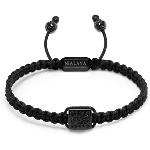 Mens String Bracelet with CZ Flatbead , Herren, Größe: XL - Nialaya - Modalova