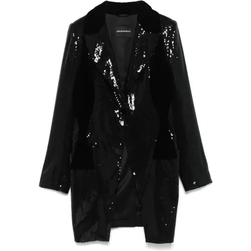 Sequin Velvet Trim Jacket , female, Sizes: S, XS, 2XS - Emporio Armani - Modalova