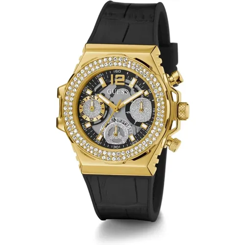 Fusia Gw0553L4 Leather Watch Black/Gold , female, Sizes: ONE SIZE - Guess - Modalova