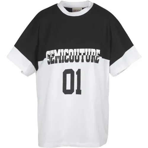 Stylisches Ellie Baumwoll T-Shirt , Damen, Größe: S - Semicouture - Modalova