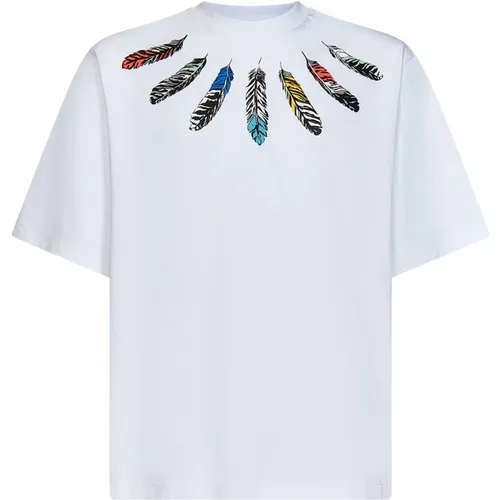 Feather Motif Oversize T-shirt , male, Sizes: S, L, XL, M, XS - Marcelo Burlon - Modalova