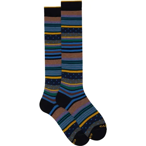 Blaue Gestreifte & Polka Dot Socken , Herren, Größe: M - Gallo - Modalova