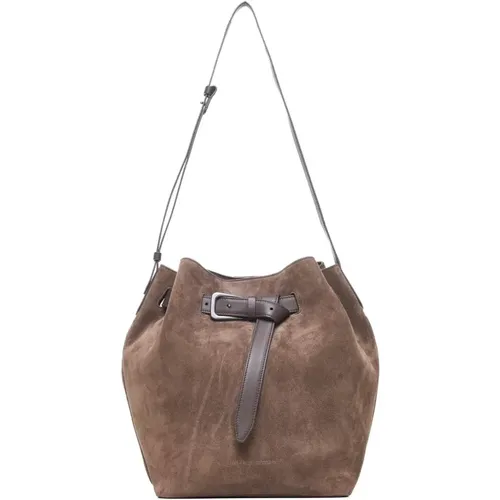 Suede Bucket Bag with Adjustable Strap , female, Sizes: ONE SIZE - BRUNELLO CUCINELLI - Modalova