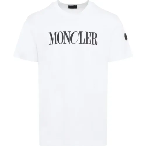 Weißes T-Shirt mit Kurzen Ärmeln - Moncler - Modalova