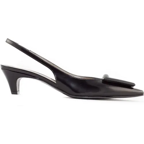 Schwarze Leder-Slingback-Absätze mit Detail , Damen, Größe: 36 EU - Roberto Festa - Modalova