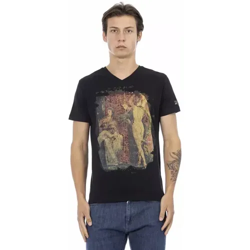 Stylisches V-Ausschnitt T-Shirt mit künstlerischem Frontprint , Herren, Größe: L - Trussardi - Modalova