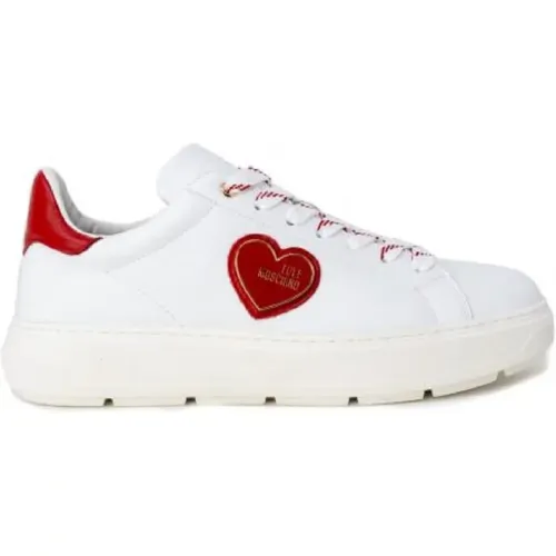 Weiße Ledersneakers mit Rotem Metalllogo - Love Moschino - Modalova