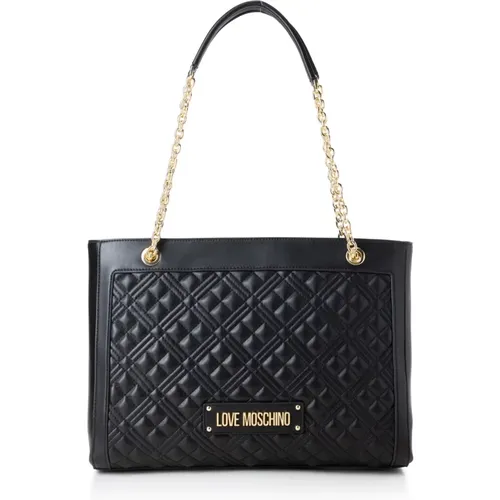Faux-Leather Shopping Bag with Logo , female, Sizes: ONE SIZE - Love Moschino - Modalova