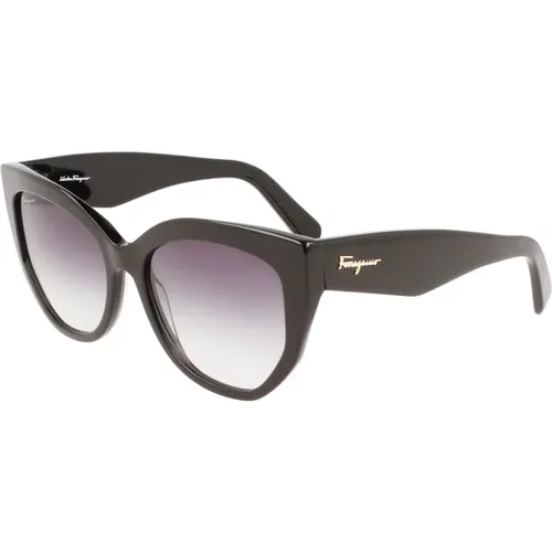 Schwarze Sonnenbrille mit grauen Verlaufsgläsern - Salvatore Ferragamo - Modalova