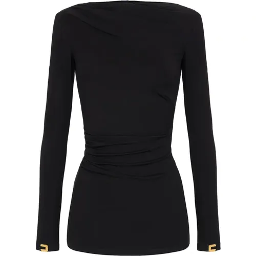 Draped Jersey Sweater with Metal Logo , female, Sizes: 2XL, XL, S, M, XS, L - Elisabetta Franchi - Modalova