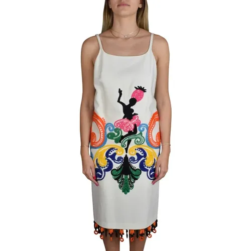 Weißes Kleid mit Mehrfarbigen Rändern , Damen, Größe: XS - Prada - Modalova