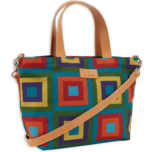 Kleine leichte blaue Shopper-Tasche mit konzentrischem Quadratmotiv für Frauen - Gallo - Modalova