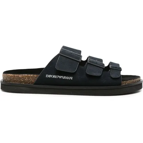 Blaue Leder Freizeit Offene Sandalen , Herren, Größe: 41 EU - Emporio Armani - Modalova