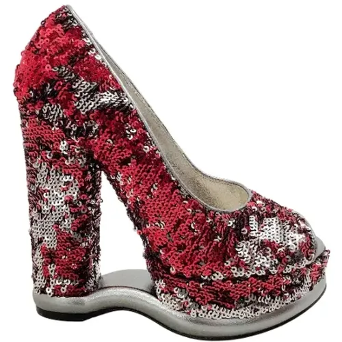 Leather Sequined Peep Toe Platform Heels , female, Sizes: 3 UK - Dolce & Gabbana Pre-owned - Modalova