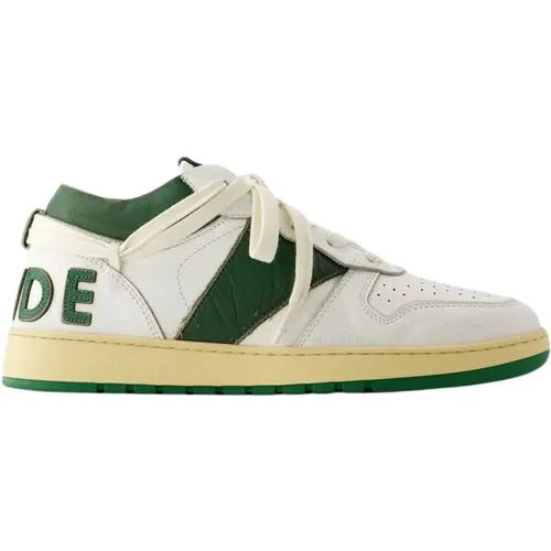 White/Green Leather Low Top Sneakers , male, Sizes: 6 UK, 7 UK - Rhude - Modalova