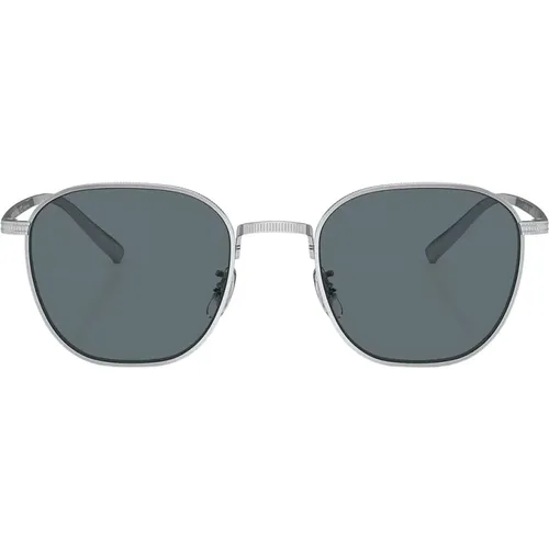 Square Silver Sunglasses with Blue Polarized Lenses , unisex, Sizes: 49 MM - Oliver Peoples - Modalova