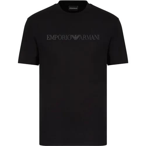 Tencel Logo Print T-Shirt - Emporio Armani - Modalova
