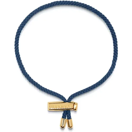 Mens Navy Blue String Bracelet with Adjustable Gold Lock - Nialaya - Modalova